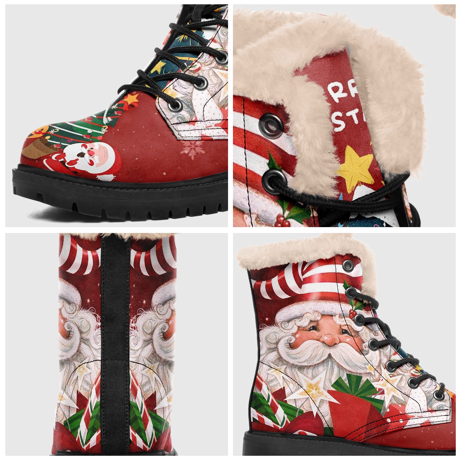 Bottes d'hiver pour femmes, bottes de Noël personnalisées avec impression de père Noël pour femmes, bottines à lacets doublées de fourrure 