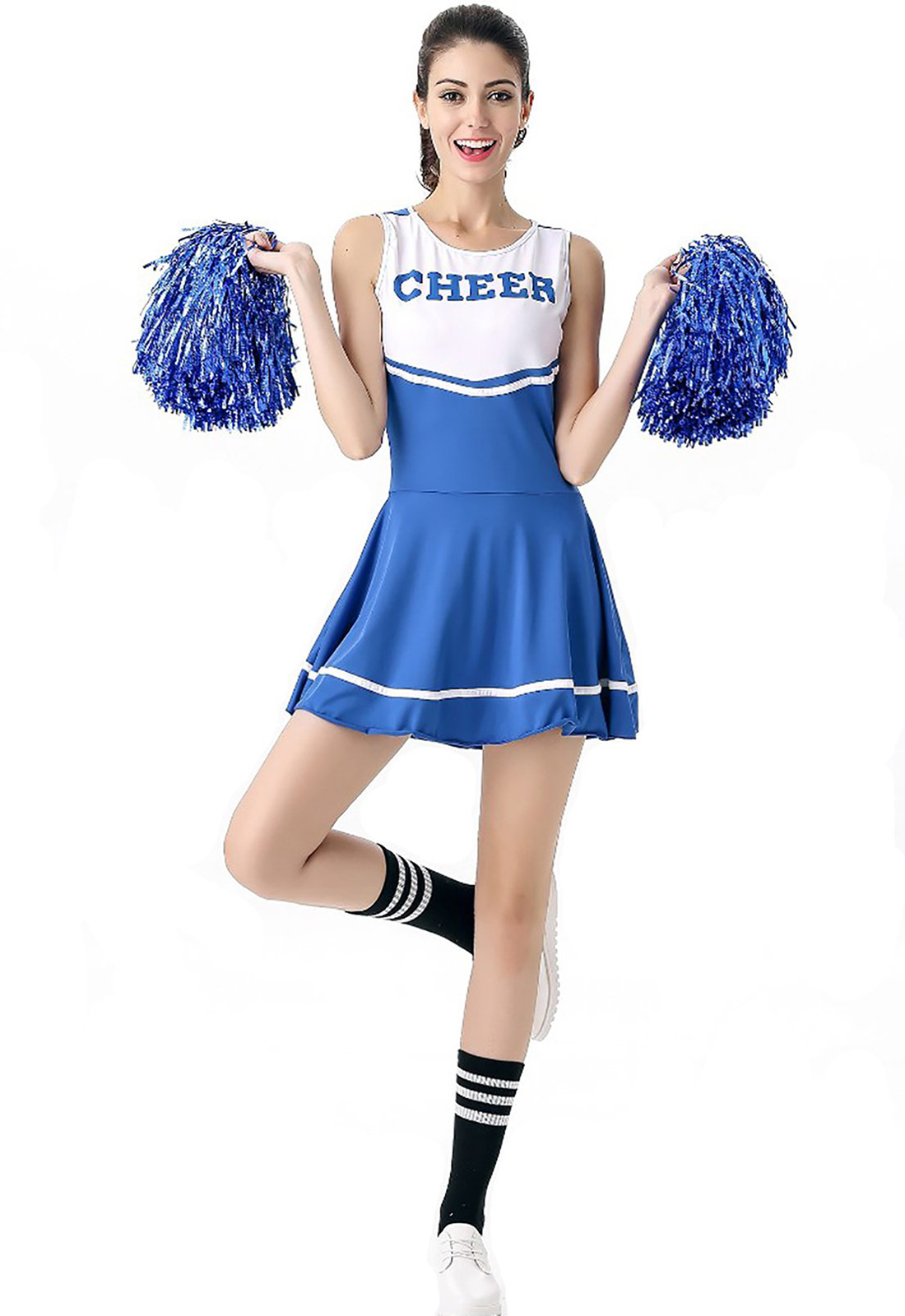 Costume de pom-pom girl bleu déguisement lycée musical uniforme de pom-pom girl sans pompon